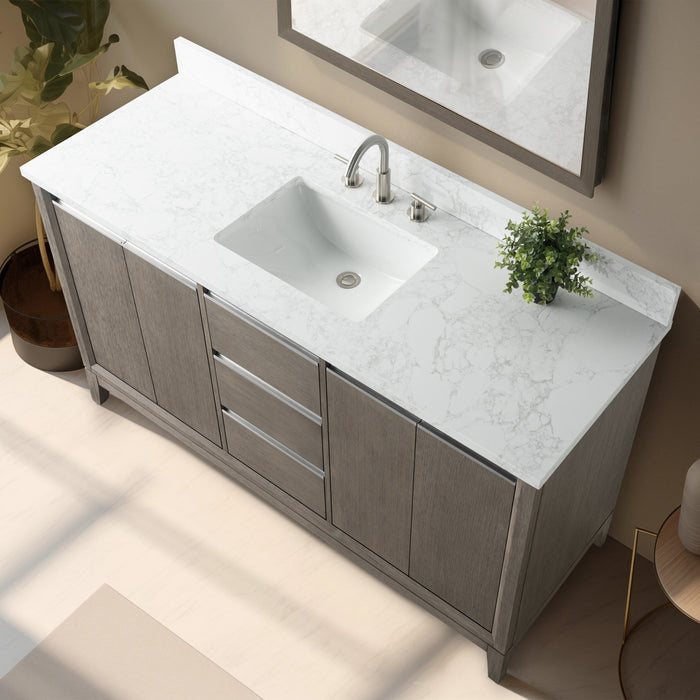 60" Single Sink Bathroom Vanity with Engineered Marble Top - HomeBeyond