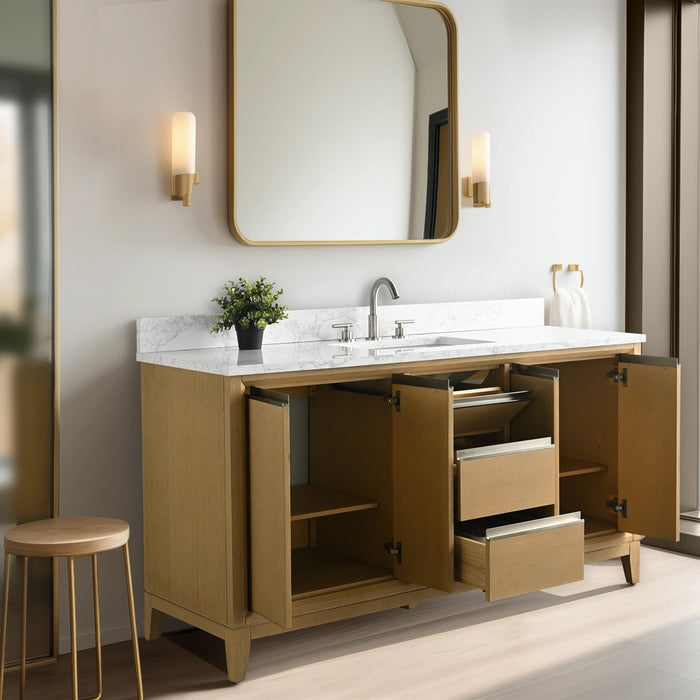 60" Single Sink Bathroom Vanity with Engineered Marble Top - HomeBeyond