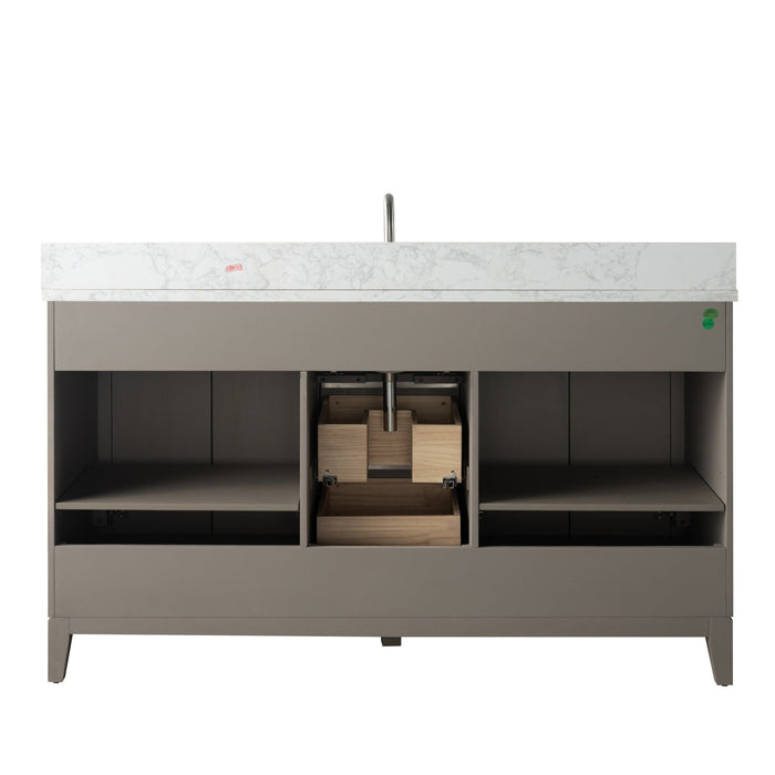 60" Single Sink Bathroom Vanity with Engineered Marble Top - HomeBeyond