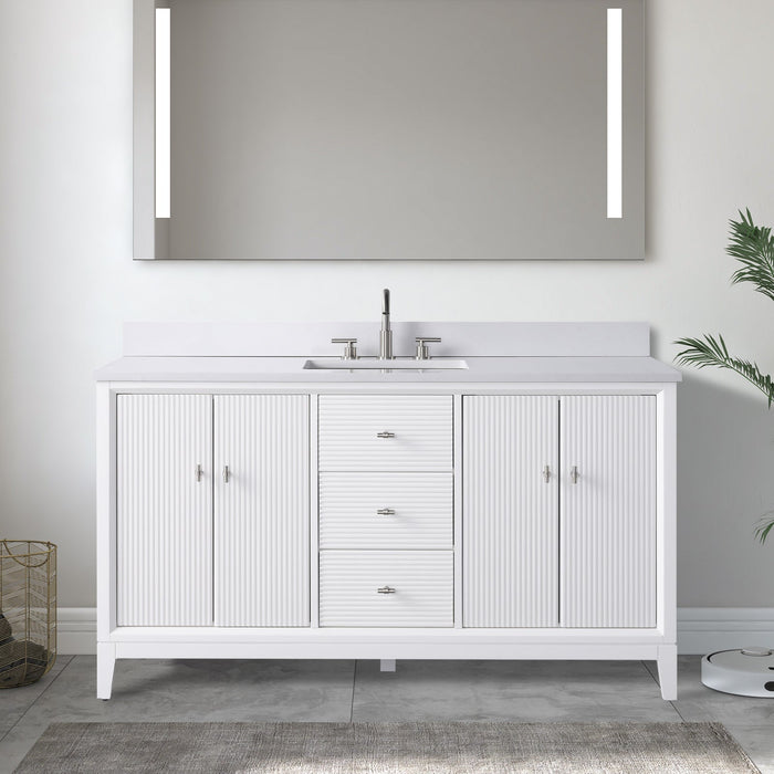 60" Single Sink Freestanding Bath Vanity Cabinet with White Engineered Marble Top - HomeBeyond