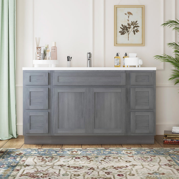 63" Oak Bathroom Vanity Cabinet without Top - 6 Drawers & 2 Doors - HomeBeyond