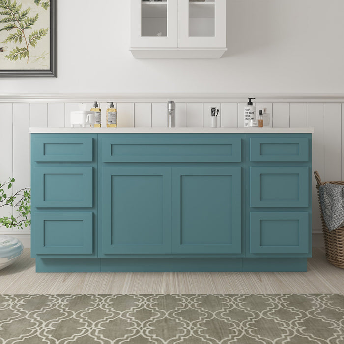 63" Oak Bathroom Vanity Cabinet without Top - 6 Drawers & 2 Doors - HomeBeyond