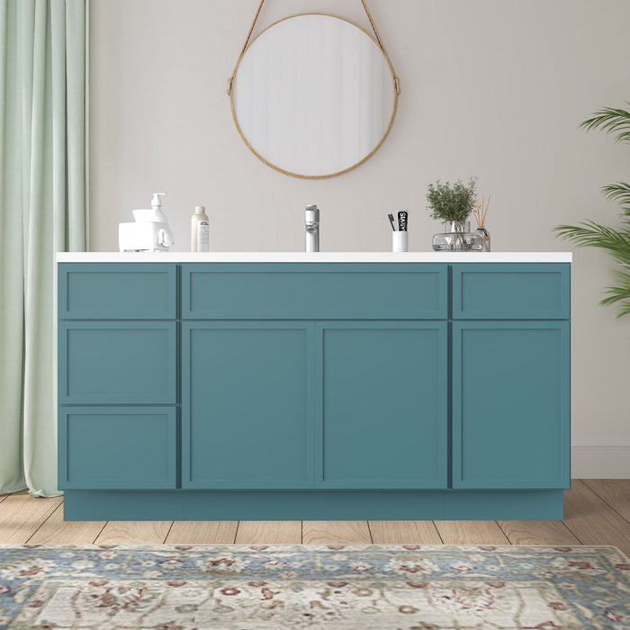 63" Plywood Bathroom Vanity Cabinet without Top - 4 Drawers & 3 Doors - HomeBeyond