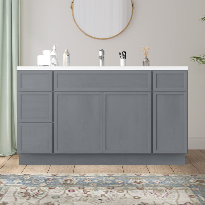 63" Plywood Bathroom Vanity Cabinet without Top - 4 Drawers & 3 Doors - HomeBeyond