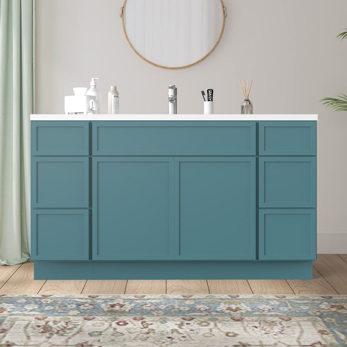 63" Plywood Bathroom Vanity Cabinet without Top - 6 Drawers & 2 Doors - HomeBeyond