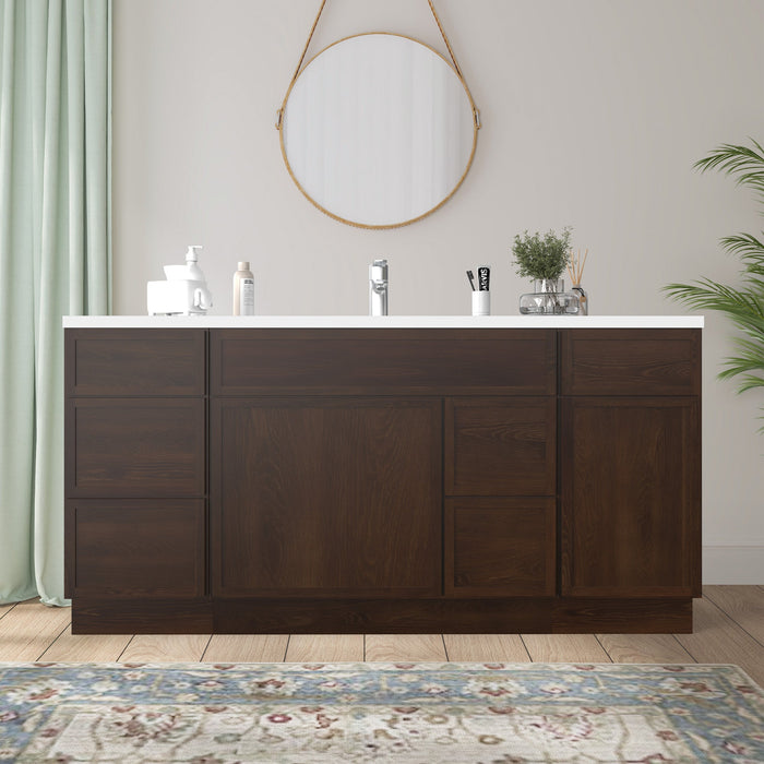 66" Plywood Bathroom Vanity Cabinet without Top - 6 Drawers & 2 Doors - HomeBeyond