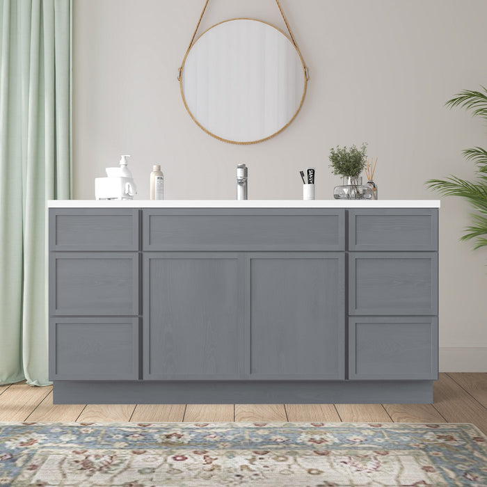 66" Plywood Bathroom Vanity Cabinet without Top - 6 Drawers & 2 Doors - HomeBeyond