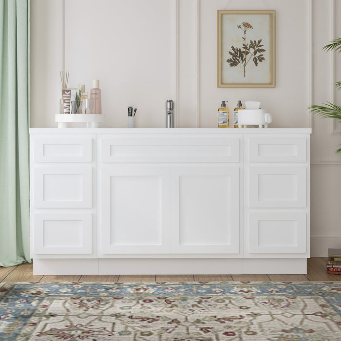 69" Oak Bathroom Vanity Cabinet without Top - 6 Drawers & 2 Doors - HomeBeyond