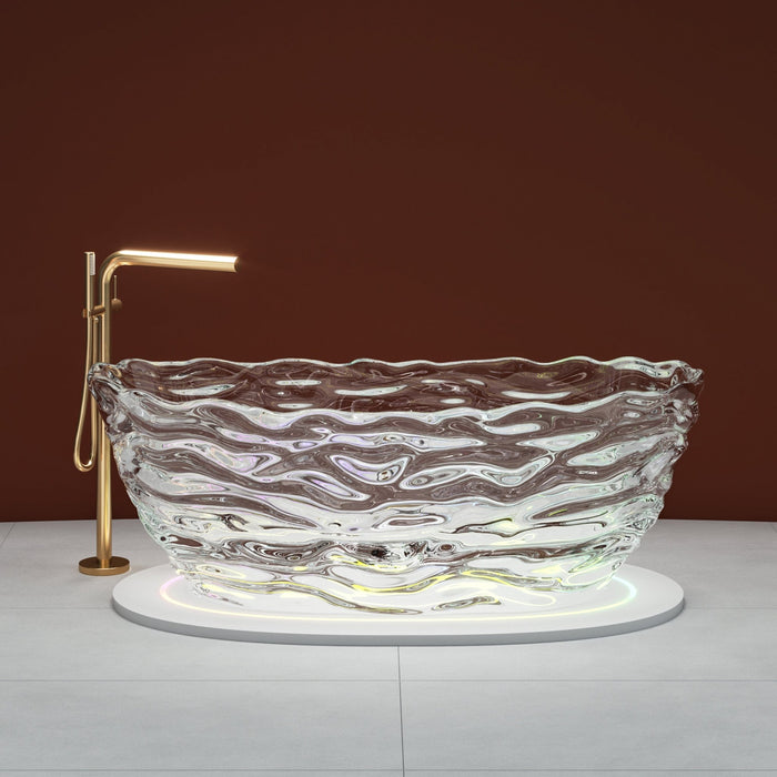 69β x 30β Oval Shaped Stone Resin Freestanding Bathtub, with Polished Chrome Pop Up Drain - HomeBeyond