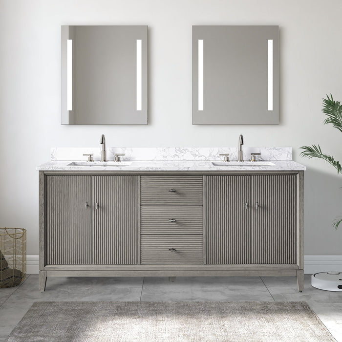 72" Double Sink Freestanding Bath Vanity Cabinet with White Engineered Marble Top - HomeBeyond