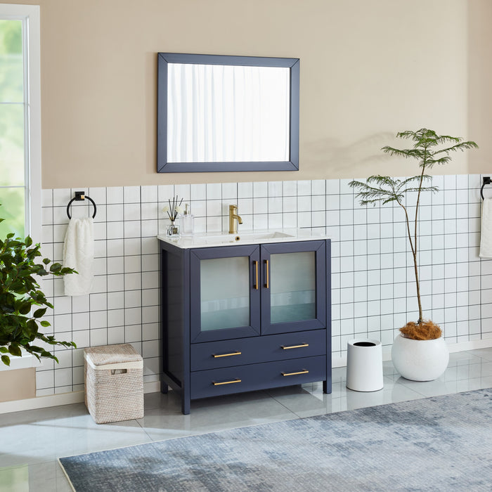 Brescia 36" Single Sink Modern Bathroom Vanity Set, 1 Shelf 2 Drawers Ceramic Top and Bathroom Cabinet with Free Mirror