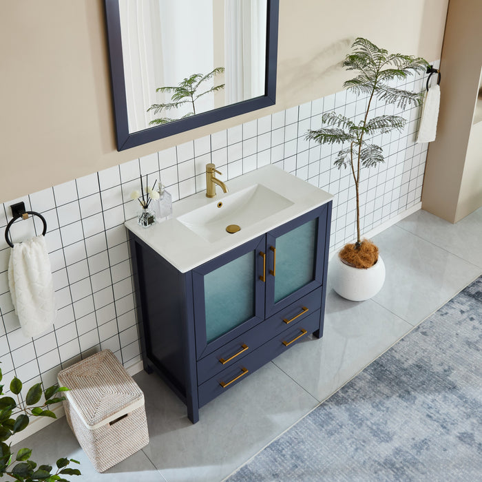 Brescia 36" Single Sink Modern Bathroom Vanity Set, 1 Shelf 2 Drawers Ceramic Top and Bathroom Cabinet with Free Mirror