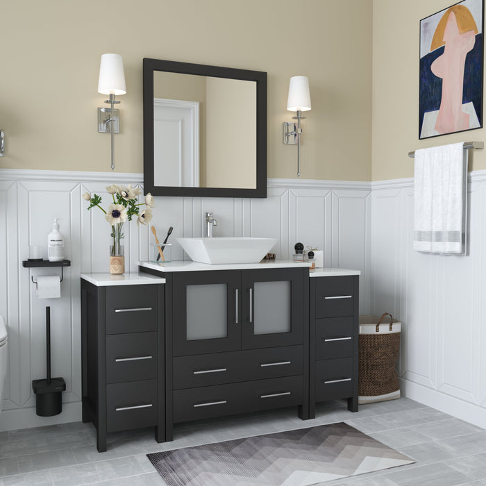 Ravenna 54" Single Sink Bathroom Vanity Combo Set, 8 Drawers 1 Shelf 3 Cabinets Engineered Marble Top with Mirror