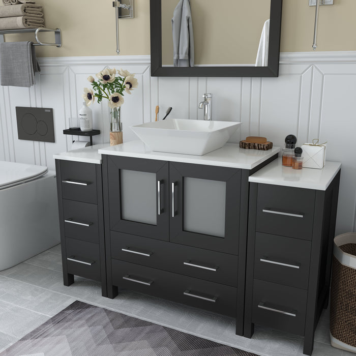 Ravenna 54" Single Sink Bathroom Vanity Combo Set, 8 Drawers 1 Shelf 3 Cabinets Engineered Marble Top with Mirror