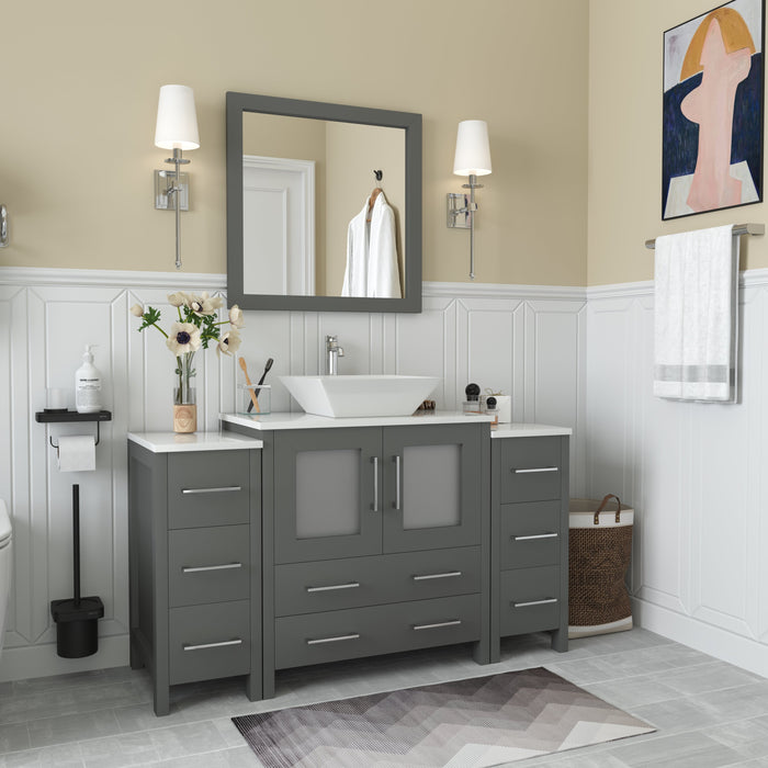 Ravenna 54" Single Sink Bathroom Vanity Combo Set, 8 Drawers 1 Shelf 3 Cabinets Engineered Marble Top with Mirror