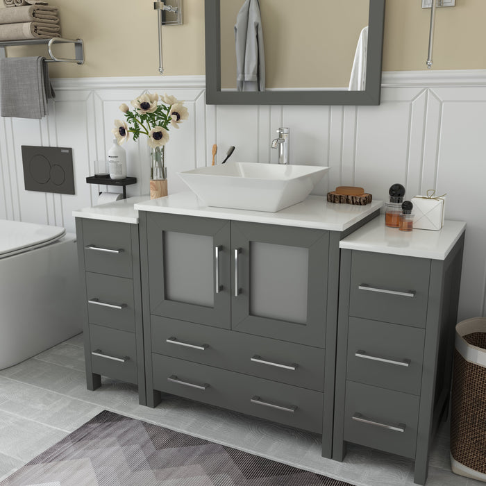 Ravenna 54" Single Sink Bathroom Vanity Combo Set, 8 Drawers 1 Shelf 3 Cabinets Engineered Marble Top with Mirror