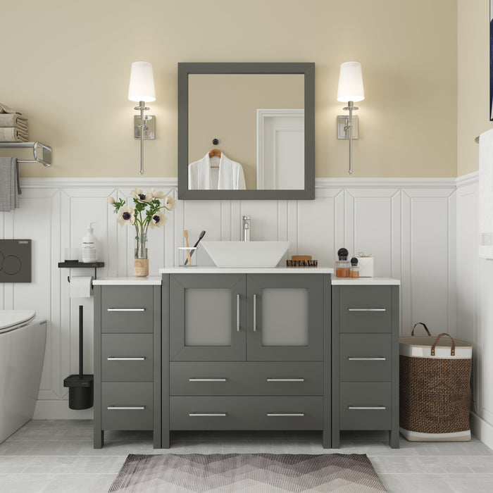 Ravenna 54" Single Sink Bathroom Vanity Combo Set, 8 Drawers 1 Shelf 3 Cabinets Engineered Marble Top with Mirror