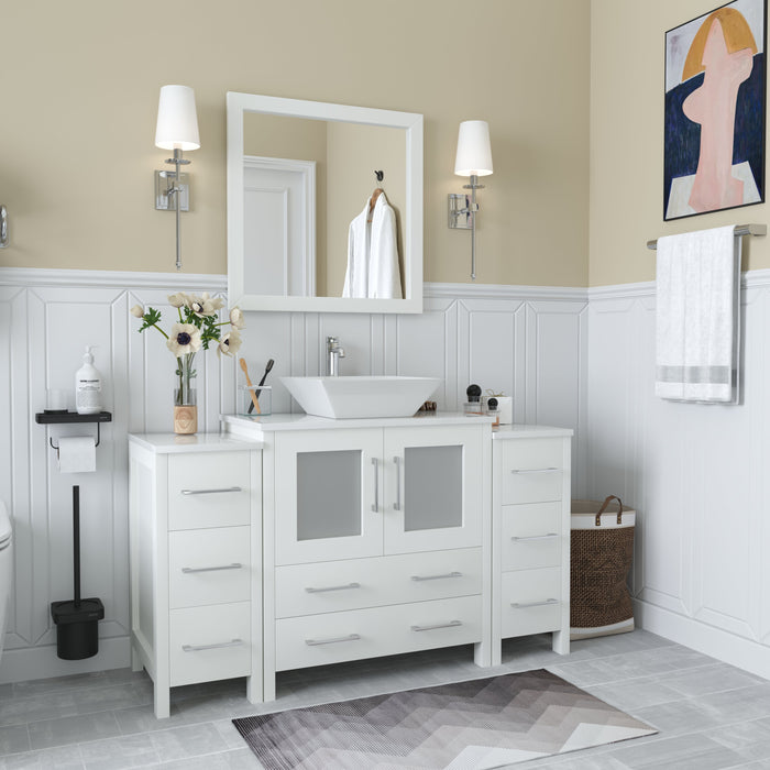 Ravenna 54" Single Sink Bathroom Vanity Combo Set, 8 Drawers 1 Shelf 3 Cabinets Engineered Marble Top with Mirror