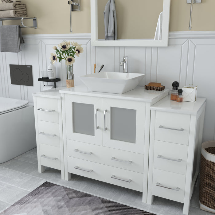 Ravenna 54" Single Sink Bathroom Vanity Combo Set, 8 Drawers 1 Shelf 3 Cabinets Engineered Marble Top with Mirror