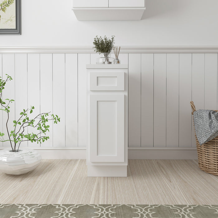 12" Single Right Offset Vanity Base Cabinet, Solid Wood Perfect Small Bathroom Side Storage Cabinet