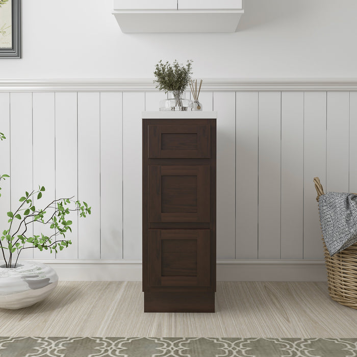 12" Single Bathroom Vanity Base Cabinet, Solid Wood Perfect Small Entryway Side Storage Cabinet with 3 Soft-Closing Drawers