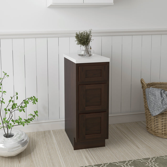 12" Single Bathroom Vanity Base Cabinet, Solid Wood Perfect Small Entryway Side Storage Cabinet with 3 Soft-Closing Drawers