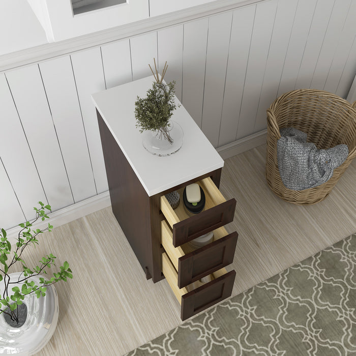12" Single Bathroom Vanity Base Cabinet, Solid Wood Perfect Small Entryway Side Storage Cabinet with 3 Soft-Closing Drawers