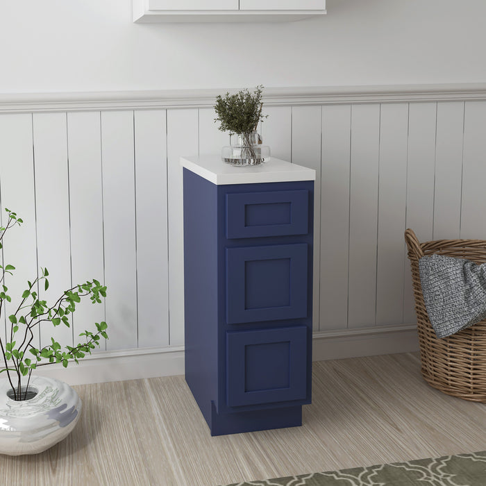 12" Single Bathroom Vanity Base Cabinet, Solid Wood Perfect Small Entryway Side Storage Cabinet with 3 Soft-Closing Drawers