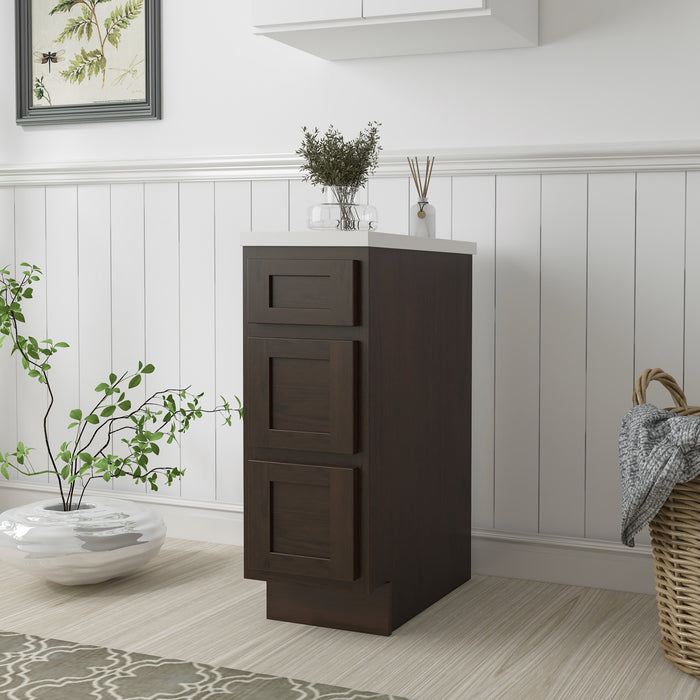 12" Single Bathroom Vanity Base Cabinet, Solid Wood Perfect Small Entryway Side Storage Cabinet with 3 Soft-Closing Drawers