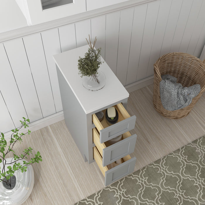 12" Single Bathroom Vanity Base Cabinet, Solid Wood Perfect Small Entryway Side Storage Cabinet with 3 Soft-Closing Drawers