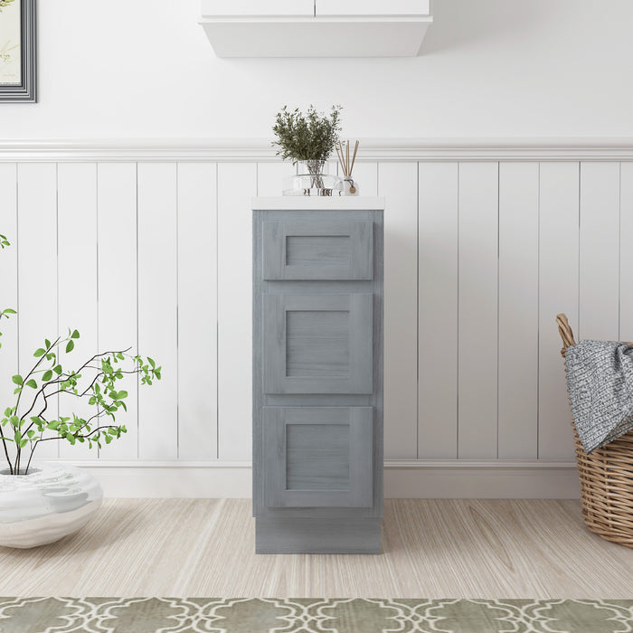 12" Single Bathroom Vanity Base Cabinet, Solid Wood Perfect Small Entryway Side Storage Cabinet with 3 Soft-Closing Drawers