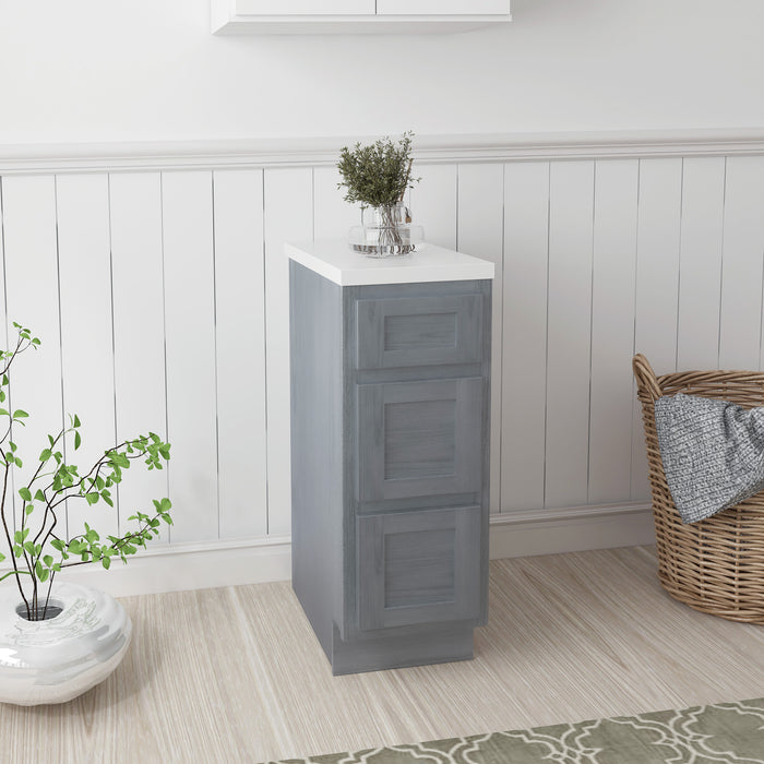 12" Single Bathroom Vanity Base Cabinet, Solid Wood Perfect Small Entryway Side Storage Cabinet with 3 Soft-Closing Drawers