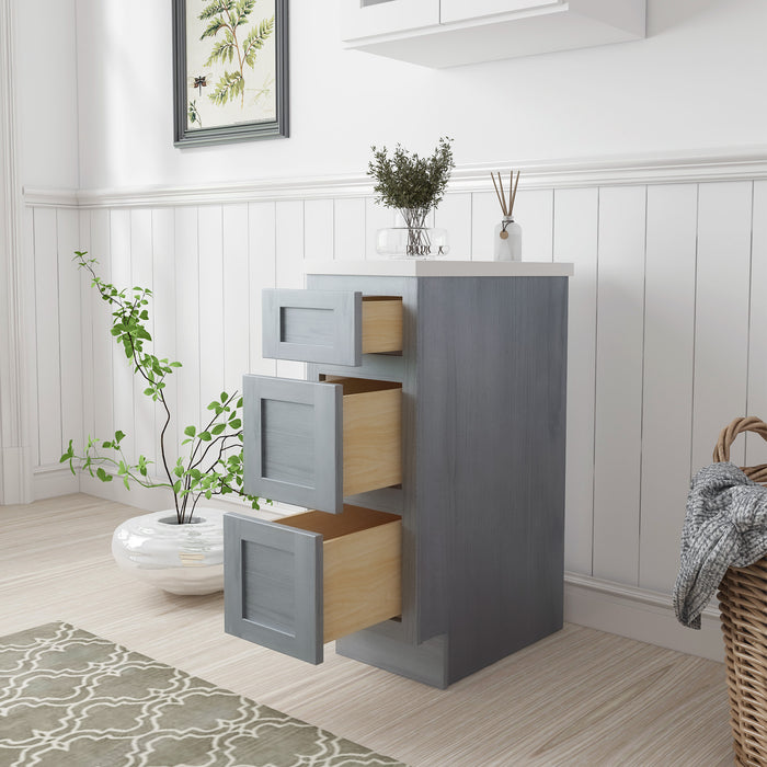 12" Single Bathroom Vanity Base Cabinet, Solid Wood Perfect Small Entryway Side Storage Cabinet with 3 Soft-Closing Drawers