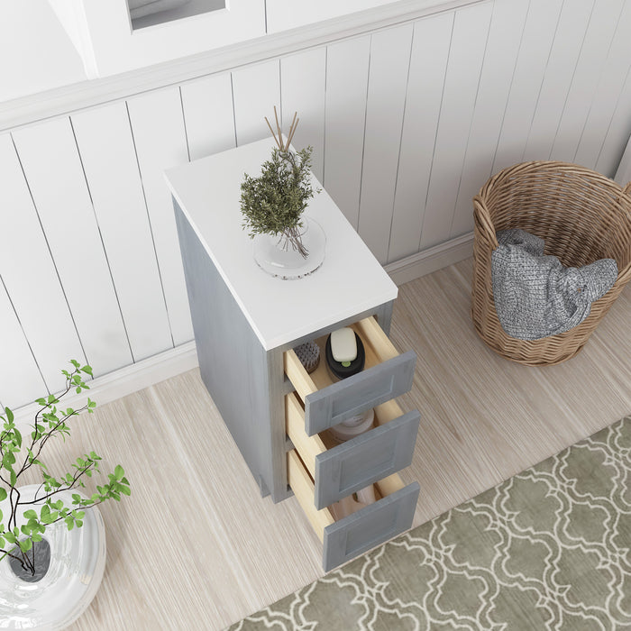 12" Single Bathroom Vanity Base Cabinet, Solid Wood Perfect Small Entryway Side Storage Cabinet with 3 Soft-Closing Drawers