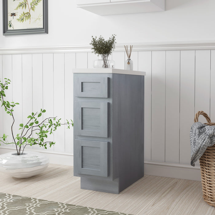 12" Single Bathroom Vanity Base Cabinet, Solid Wood Perfect Small Entryway Side Storage Cabinet with 3 Soft-Closing Drawers