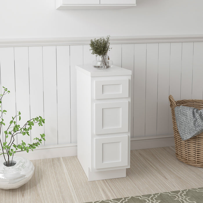 12" Single Bathroom Vanity Base Cabinet, Solid Wood Perfect Small Entryway Side Storage Cabinet with 3 Soft-Closing Drawers