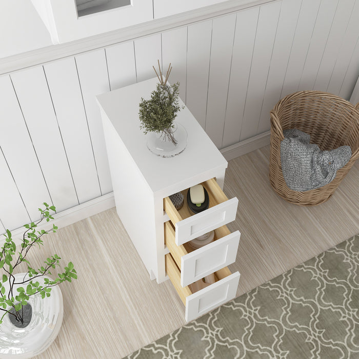 12" Single Bathroom Vanity Base Cabinet, Solid Wood Perfect Small Entryway Side Storage Cabinet with 3 Soft-Closing Drawers