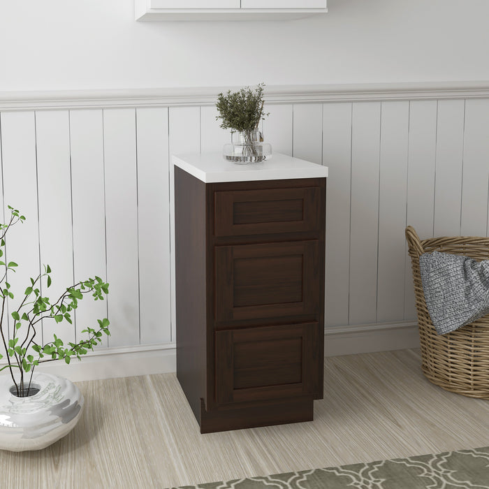 15" Single Bathroom Vanity Base Cabinet, Solid Wood Perfect Entryway Side Storage Cabinet Organizer with 3 Soft-Closing Drawers