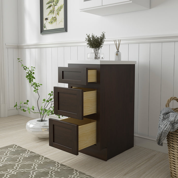 15" Single Bathroom Vanity Base Cabinet, Solid Wood Perfect Entryway Side Storage Cabinet Organizer with 3 Soft-Closing Drawers