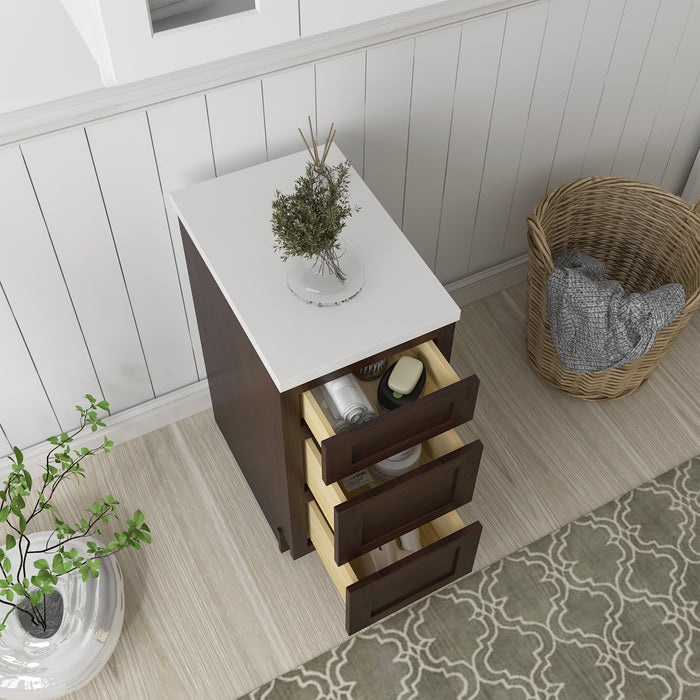 15" Single Bathroom Vanity Base Cabinet, Solid Wood Perfect Entryway Side Storage Cabinet Organizer with 3 Soft-Closing Drawers