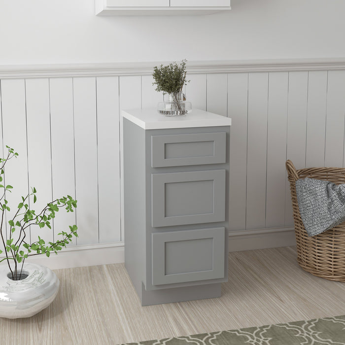 15" Single Bathroom Vanity Base Cabinet, Solid Wood Perfect Entryway Side Storage Cabinet Organizer with 3 Soft-Closing Drawers