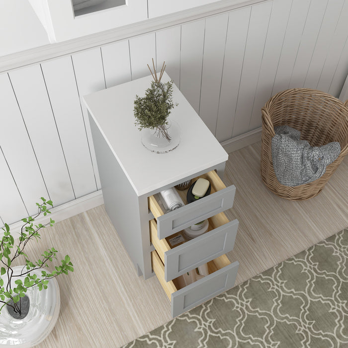 15" Single Bathroom Vanity Base Cabinet, Solid Wood Perfect Entryway Side Storage Cabinet Organizer with 3 Soft-Closing Drawers