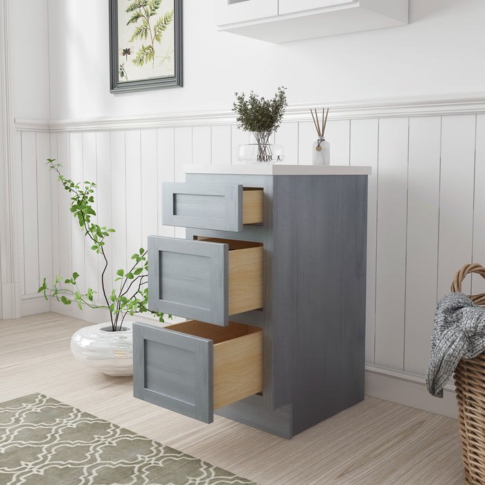 15" Single Bathroom Vanity Base Cabinet, Solid Wood Perfect Entryway Side Storage Cabinet Organizer with 3 Soft-Closing Drawers