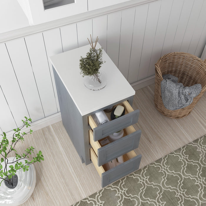 15" Single Bathroom Vanity Base Cabinet, Solid Wood Perfect Entryway Side Storage Cabinet Organizer with 3 Soft-Closing Drawers