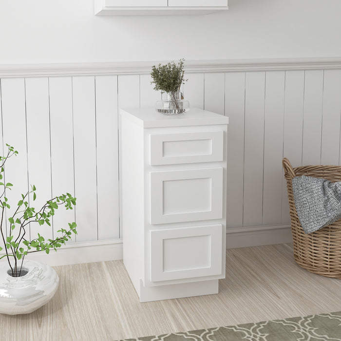 15" Single Bathroom Vanity Base Cabinet, Solid Wood Perfect Entryway Side Storage Cabinet Organizer with 3 Soft-Closing Drawers