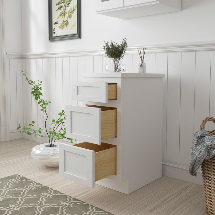 15" Single Bathroom Vanity Base Cabinet, Solid Wood Perfect Entryway Side Storage Cabinet Organizer with 3 Soft-Closing Drawers