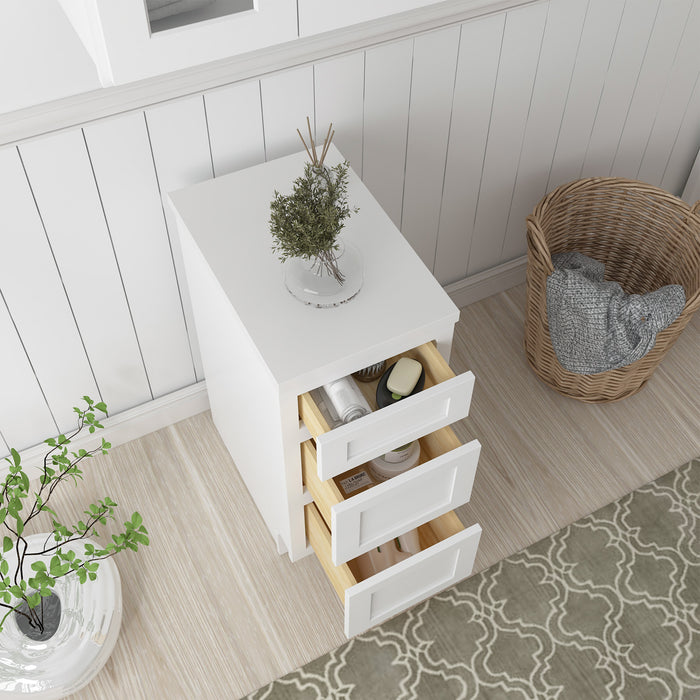 15" Single Bathroom Vanity Base Cabinet, Solid Wood Perfect Entryway Side Storage Cabinet Organizer with 3 Soft-Closing Drawers