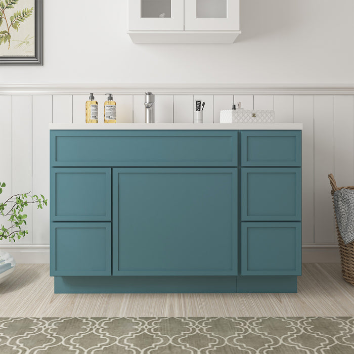 48" Oak Bathroom Vanity Cabinet without Top - 5 Drawers & 1 Door