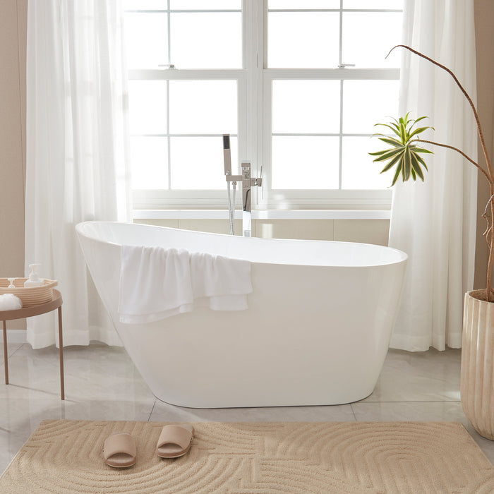 55"or 67" Freestanding Acrylic Bathtub Modern Stand Alone Soaking Tub