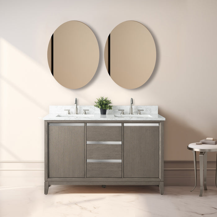 54" Double Sink Bathroom Vanity with Engineered Marble Top, With Soft Closing Doors